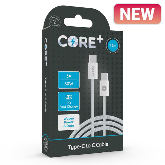 CORE+ Type-C to C Cable 1.5m Woven White 3A/60W